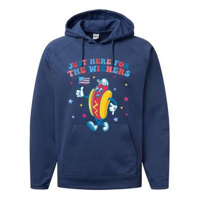 Im Just Here For The Wieners Funny 4th Of July Performance Fleece Hoodie