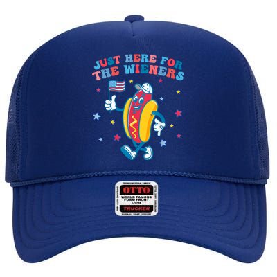 Im Just Here For The Wieners Funny 4th Of July High Crown Mesh Back Trucker Hat