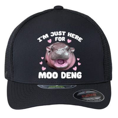 Im Just Here For Moo Deng Cute Baby Funny Hippo Bouncy Flexfit Unipanel Trucker Cap