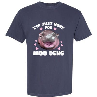 Im Just Here For Moo Deng Cute Baby Funny Hippo Bouncy Garment-Dyed Heavyweight T-Shirt