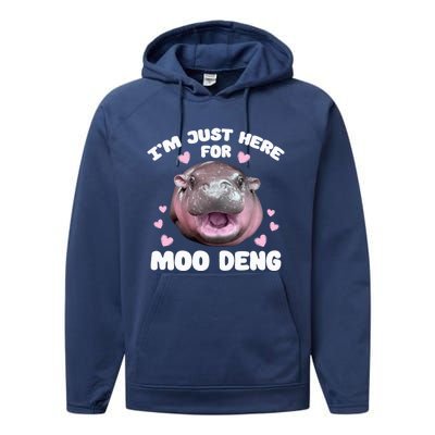 Im Just Here For Moo Deng Cute Baby Funny Hippo Bouncy Performance Fleece Hoodie