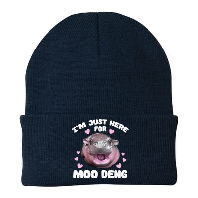 Im Just Here For Moo Deng Cute Baby Funny Hippo Bouncy Knit Cap Winter Beanie