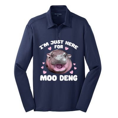 Im Just Here For Moo Deng Cute Baby Funny Hippo Bouncy Silk Touch Performance Long Sleeve Polo