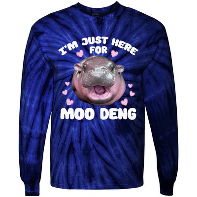 Im Just Here For Moo Deng Cute Baby Funny Hippo Bouncy Tie-Dye Long Sleeve Shirt