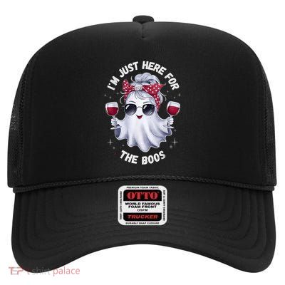 IM Just Here For The Boos Halloween Women Ghost Cute High Crown Mesh Back Trucker Hat