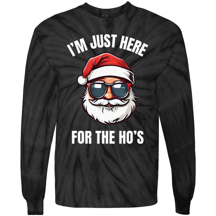 I’M Just Here For The Ho’S Funny Adult Christmas Santa Claus Tie-Dye Long Sleeve Shirt