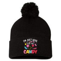 I'm Just Here For The Candy Halloween Cute Lollipop Sweets Pom Pom 12in Knit Beanie