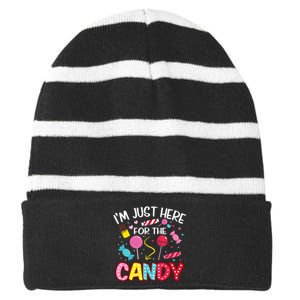 I'm Just Here For The Candy Halloween Cute Lollipop Sweets Striped Beanie with Solid Band