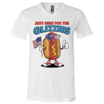 Im Just Here For The Glizzies Funny Fourth Of July Wiener V-Neck T-Shirt