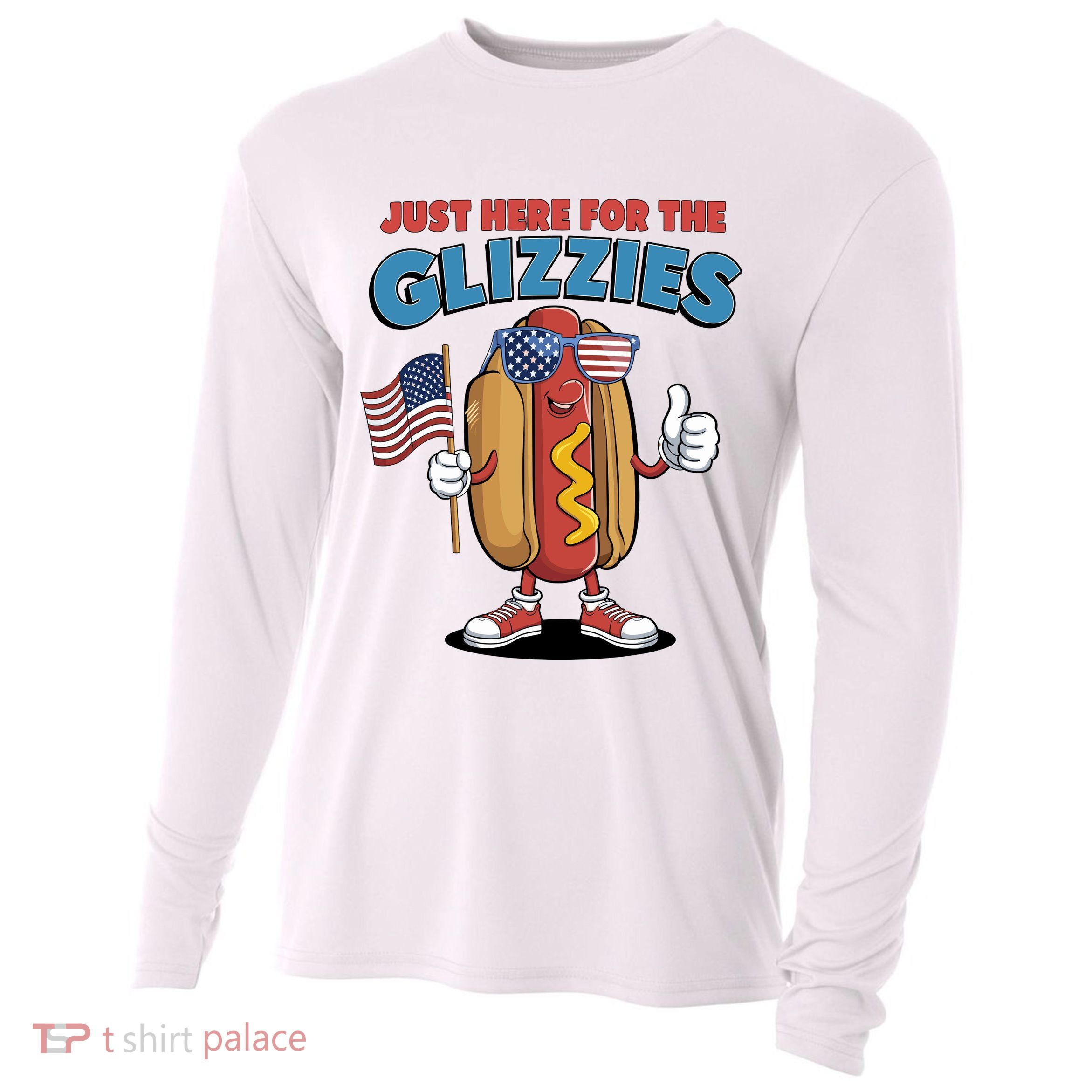 Im Just Here For The Glizzies Funny Fourth Of July Wiener Cooling Performance Long Sleeve Crew