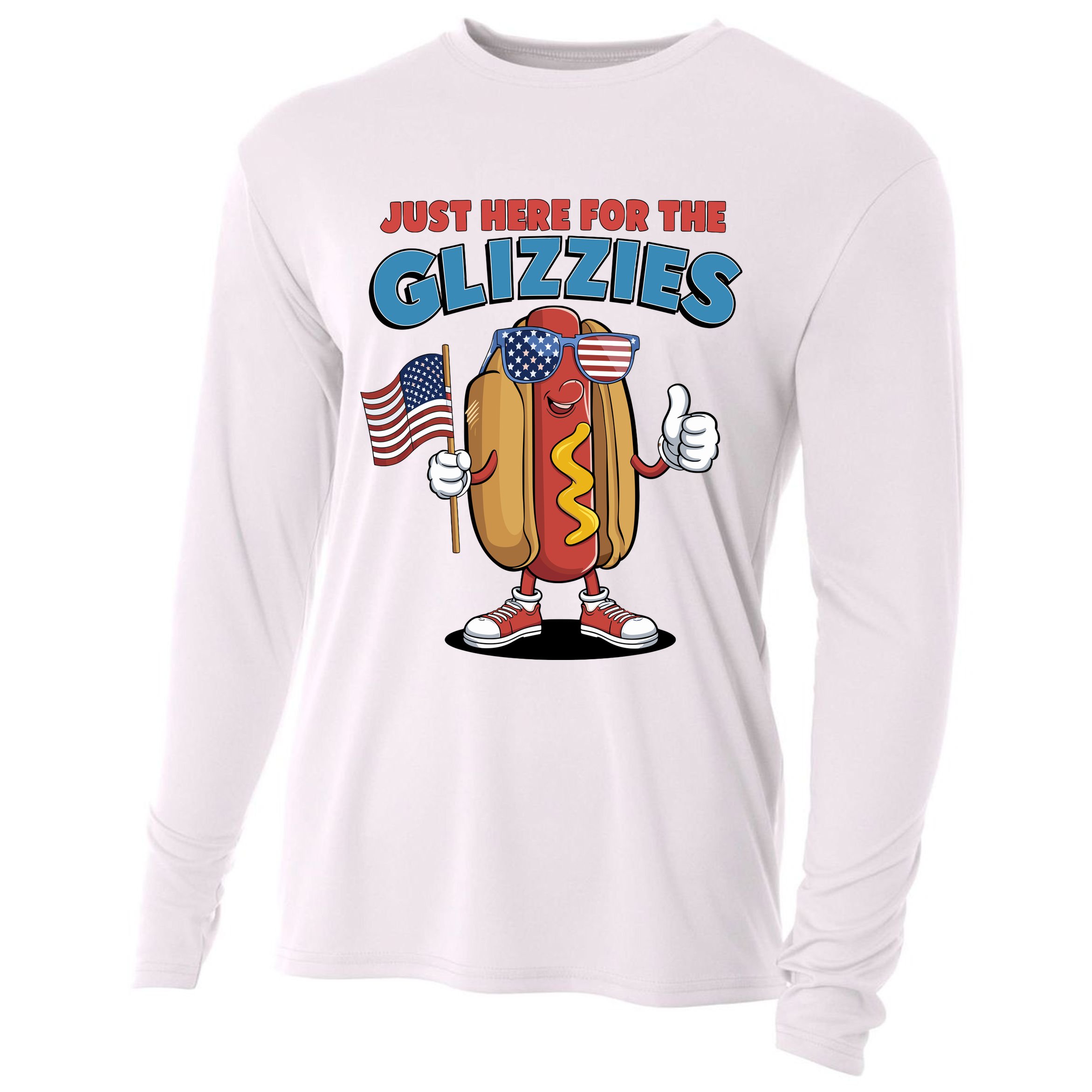Im Just Here For The Glizzies Funny Fourth Of July Wiener Cooling Performance Long Sleeve Crew
