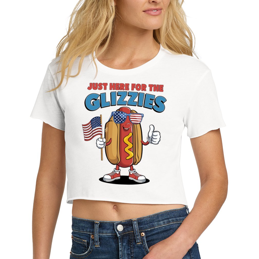 Im Just Here For The Glizzies Funny Fourth Of July Wiener Women's Crop Top Tee