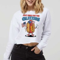 Im Just Here For The Glizzies Funny Fourth Of July Wiener Cropped Pullover Crew