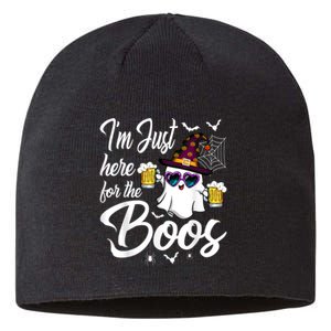 Im Just Here For The Boos Beer Halloween Boo Ghost Sustainable Beanie