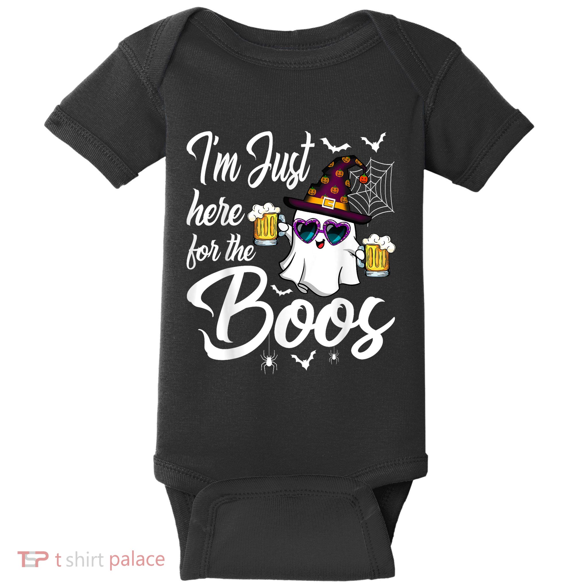 Im Just Here For The Boos Beer Halloween Boo Ghost Baby Bodysuit