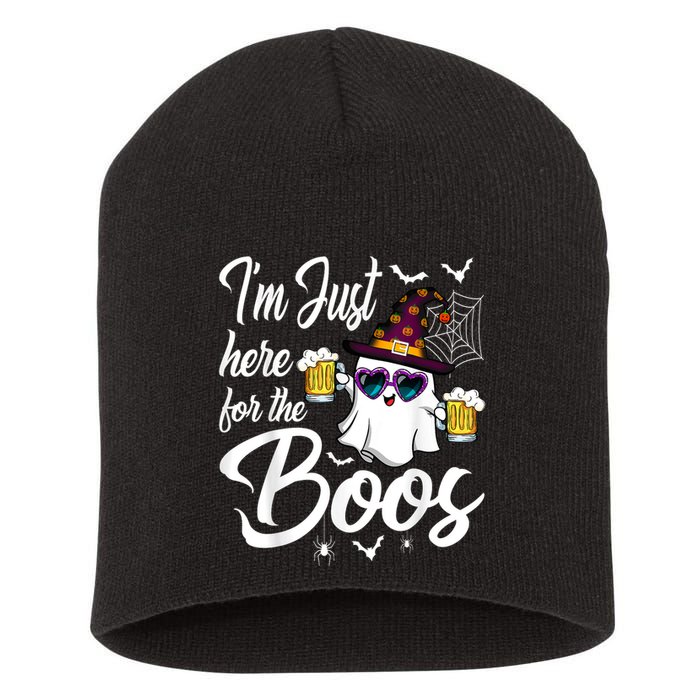 Im Just Here For The Boos Beer Halloween Boo Ghost Short Acrylic Beanie