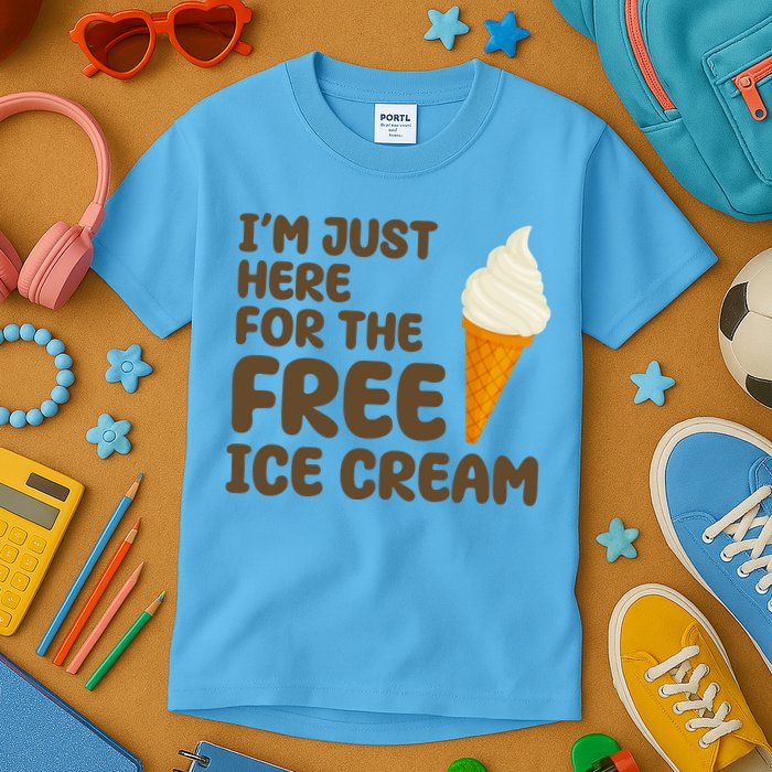 I'm Just Here For The Free Ice Cream Funny Kids T-Shirt
