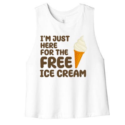 I'm Just Here For The Free Ice Cream Funny Women's Racerback Cropped Tank