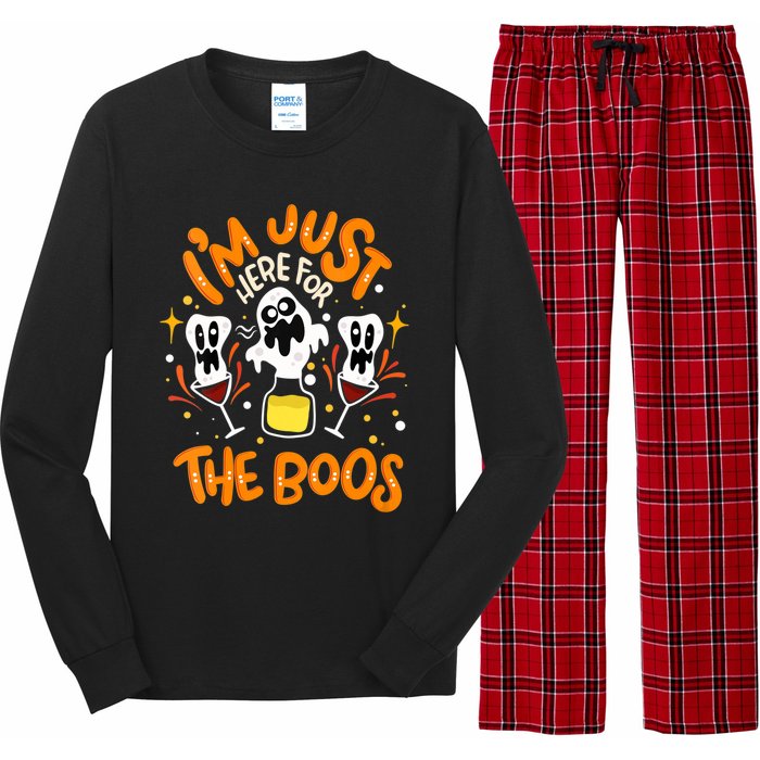 IM Just Here For The Boos Halloween Booze Pun Long Sleeve Pajama Set