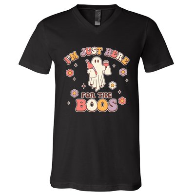 Im Just Here For The Boos Halloween Ghost Cute Funny V-Neck T-Shirt