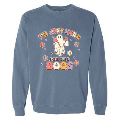 Im Just Here For The Boos Halloween Ghost Cute Funny Garment-Dyed Sweatshirt