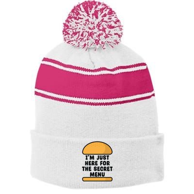 Im Just Here For The Secret U Novelty Word Design Gift Stripe Pom Pom Beanie