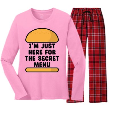 Im Just Here For The Secret U Novelty Word Design Gift Women's Long Sleeve Flannel Pajama Set 