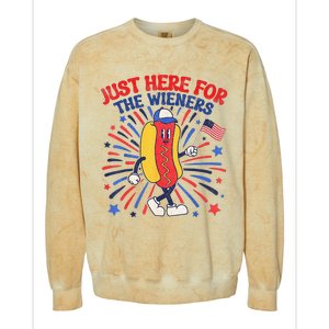 IM Just Here For The Wieners 4th Of July Funny Hot Dog Colorblast Crewneck Sweatshirt