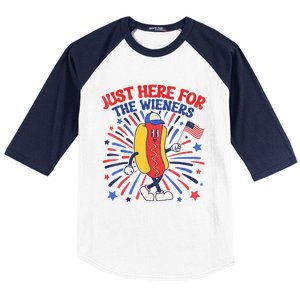 IM Just Here For The Wieners 4th Of July Funny Hot Dog Baseball Sleeve Shirt