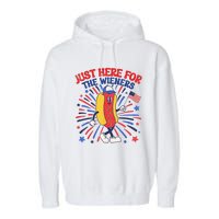 IM Just Here For The Wieners 4th Of July Funny Hot Dog Garment-Dyed Fleece Hoodie