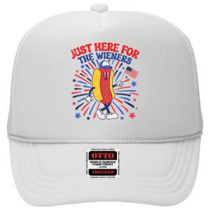 IM Just Here For The Wieners 4th Of July Funny Hot Dog High Crown Mesh Back Trucker Hat