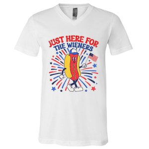 IM Just Here For The Wieners 4th Of July Funny Hot Dog V-Neck T-Shirt