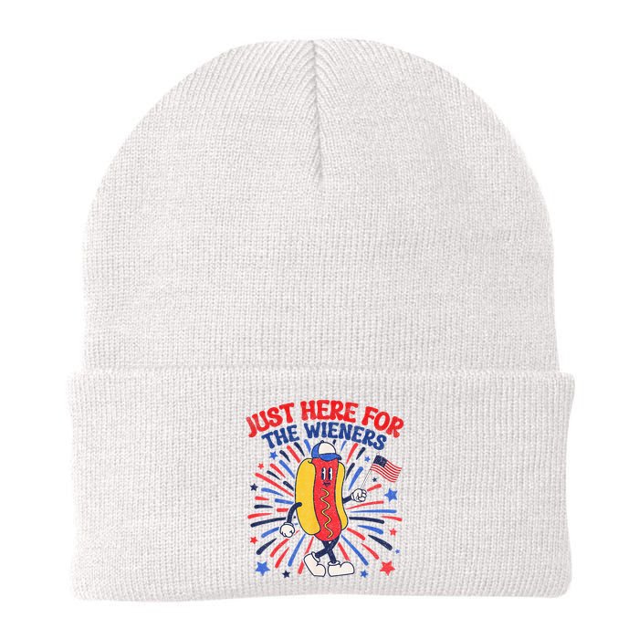 IM Just Here For The Wieners 4th Of July Funny Hot Dog Knit Cap Winter Beanie