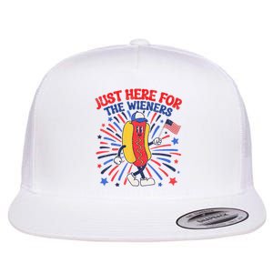 IM Just Here For The Wieners 4th Of July Funny Hot Dog Flat Bill Trucker Hat