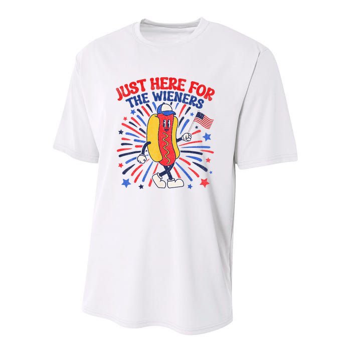 IM Just Here For The Wieners 4th Of July Funny Hot Dog Youth Performance Sprint T-Shirt