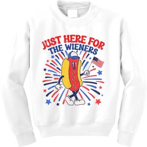 IM Just Here For The Wieners 4th Of July Funny Hot Dog Kids Sweatshirt