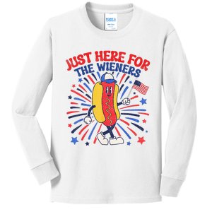 IM Just Here For The Wieners 4th Of July Funny Hot Dog Kids Long Sleeve Shirt