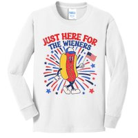 IM Just Here For The Wieners 4th Of July Funny Hot Dog Kids Long Sleeve Shirt