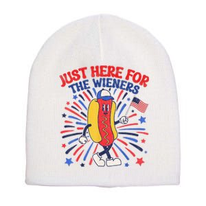 IM Just Here For The Wieners 4th Of July Funny Hot Dog Short Acrylic Beanie