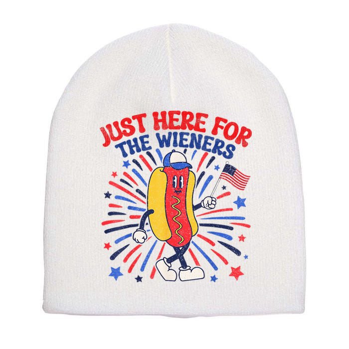 IM Just Here For The Wieners 4th Of July Funny Hot Dog Short Acrylic Beanie