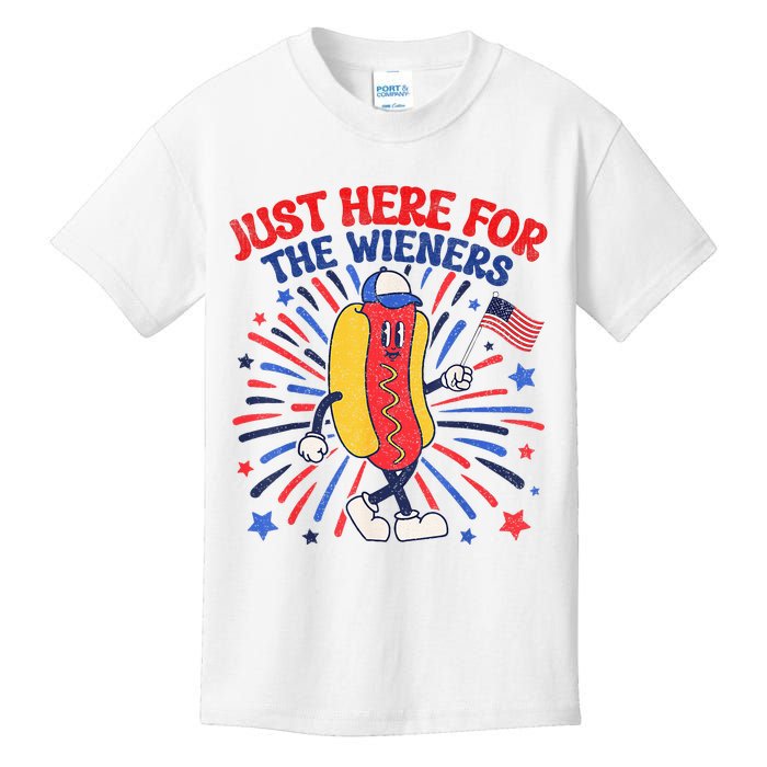 IM Just Here For The Wieners 4th Of July Funny Hot Dog Kids T-Shirt