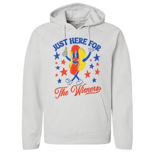 IM Just Here For The Wieners 4th Of July Hot Dog Performance Fleece Hoodie