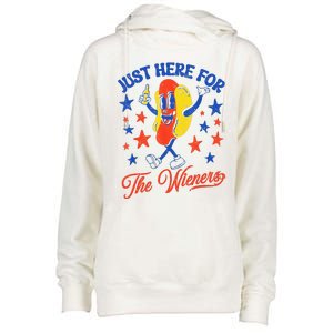 IM Just Here For The Wieners 4th Of July Hot Dog Womens Funnel Neck Pullover Hood