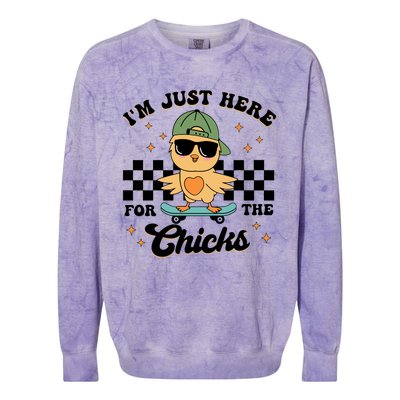 IM Just Here For The Chicks Easter Colorblast Crewneck Sweatshirt