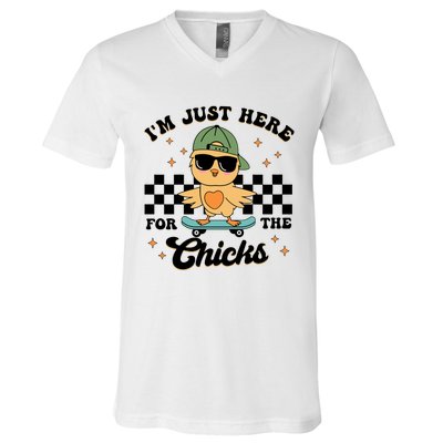 IM Just Here For The Chicks Easter V-Neck T-Shirt