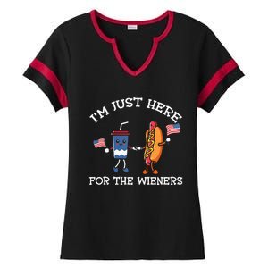 Im Just Here For The Weiners Hot Dogs 4th Of July Ladies Halftime Notch Neck Tee