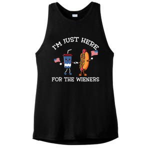 Im Just Here For The Weiners Hot Dogs 4th Of July Ladies PosiCharge Tri-Blend Wicking Tank