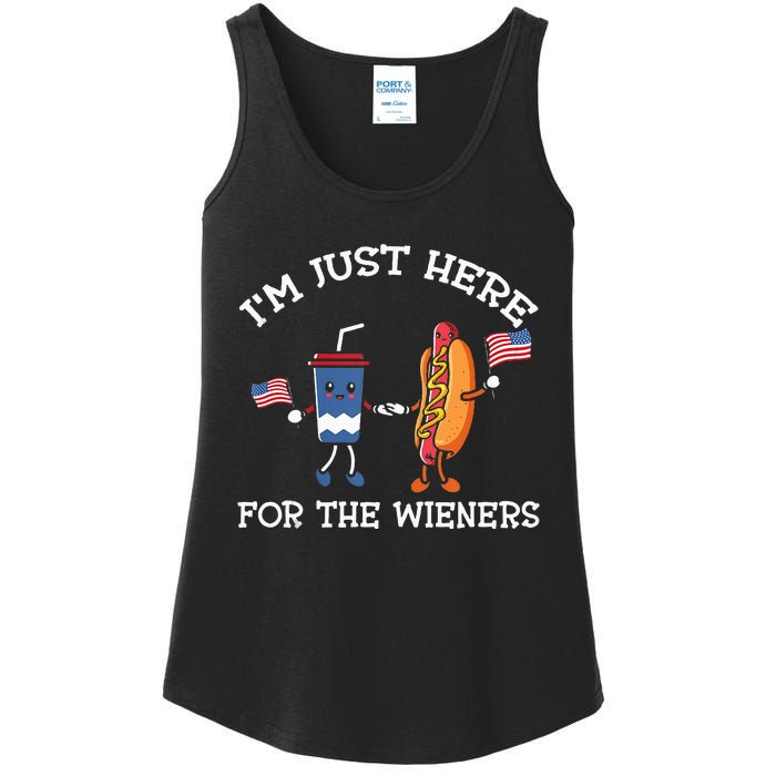 Im Just Here For The Weiners Hot Dogs 4th Of July Ladies Essential Tank