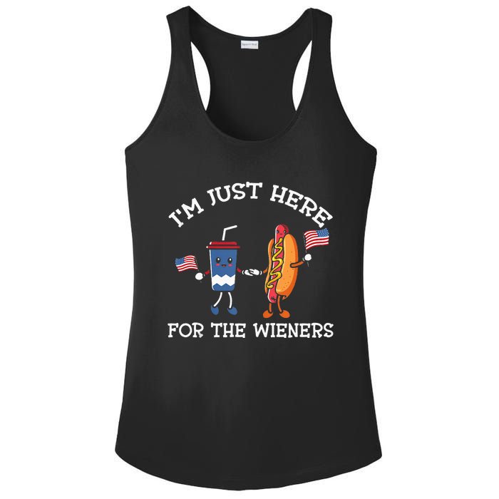 Im Just Here For The Weiners Hot Dogs 4th Of July Ladies PosiCharge Competitor Racerback Tank