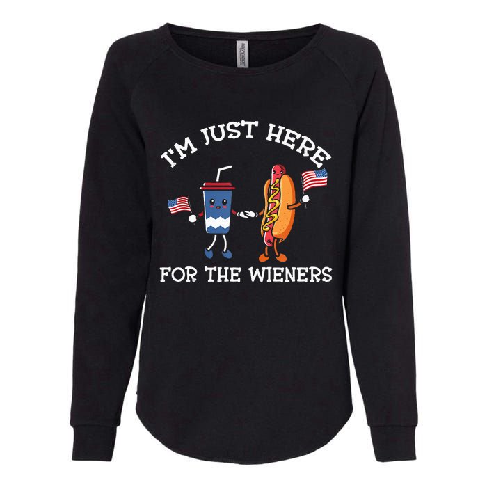 Im Just Here For The Weiners Hot Dogs 4th Of July Womens California Wash Sweatshirt